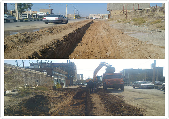 عملیات حفاری در خیابان نظام الملک جهت اجرای کانال جمع آوری و دفع آبهای سطحی