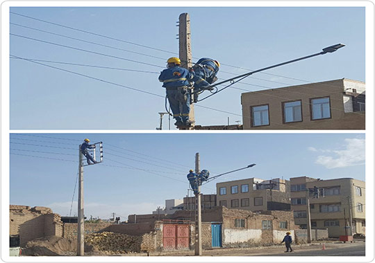 جابه جایی تیرهای برق قسمت تعریض شده خیابان شهید مدرس 
